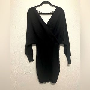 LOVE Tree women’s oversized slouchy sweater dress, ripped black, V neck SZ L